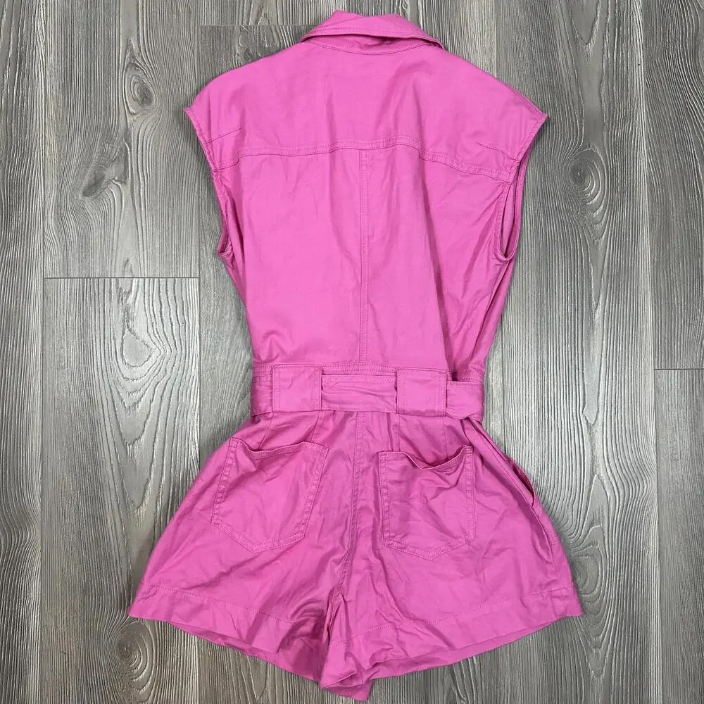 Jonathan Simkhai Hot Pink‎ Sleeveless Carlotta Utility Pink Romper